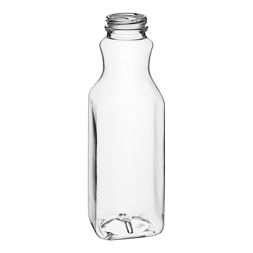 16 oz. Square Carafe PET Clear Juice Bottle - 160/Bag