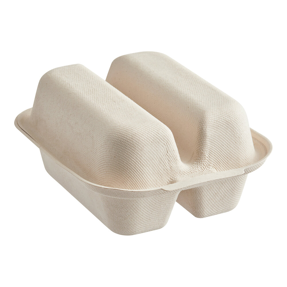 World Centric 2-Compartment Compostable Fiber Taco Clamshell 8" x 5" x 3" - 300/Case