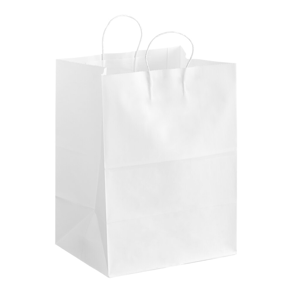 Choice 12" x 9" x 15 3/4" White Paper Customizable Shopping Bag with Handles - 200/Case