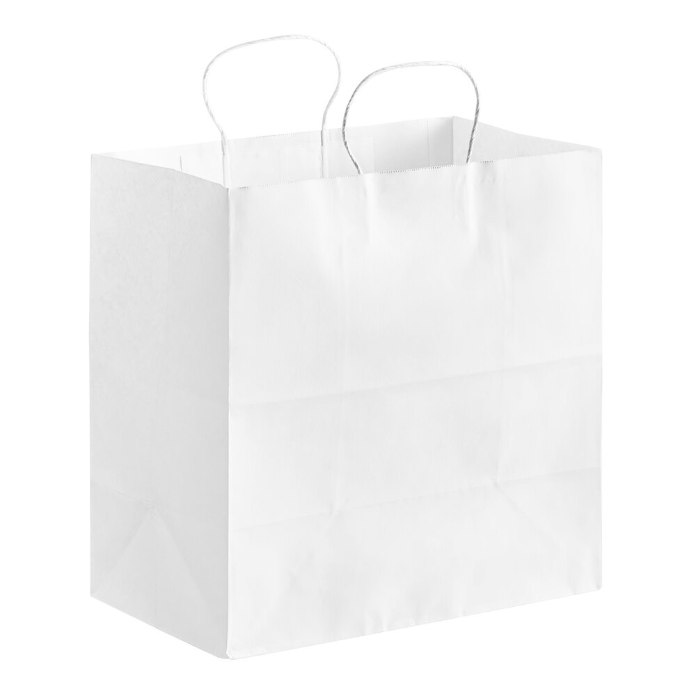 Choice 14" x 8" x 14 3/4" White Paper Customizable Shopping Bag with Handles - 200/Case