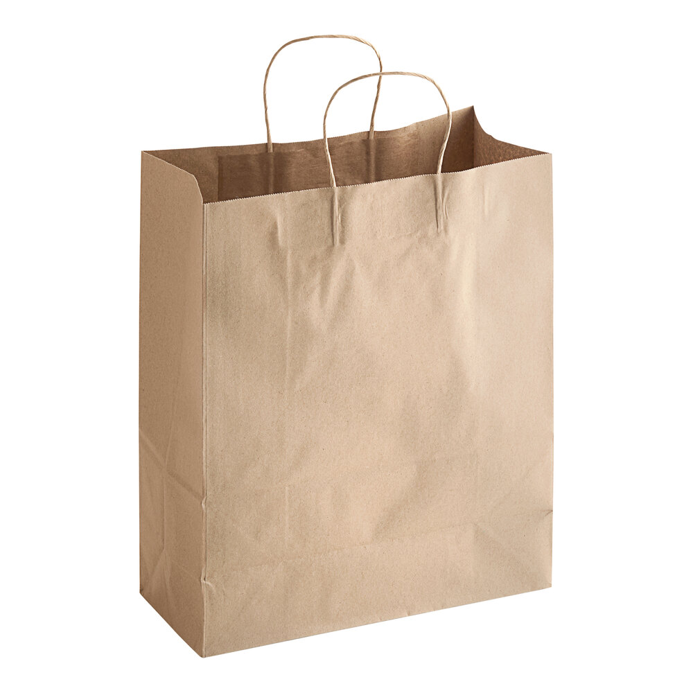 Choice 13" x 6" x 15 3/4" Natural Kraft Paper Customizable Shopping Bag with Handles - 250/Case