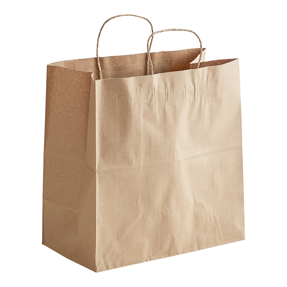 Choice 13" x 7" x 13" Natural Kraft Paper Customizable Shopping Bag with Handles - 250/Case