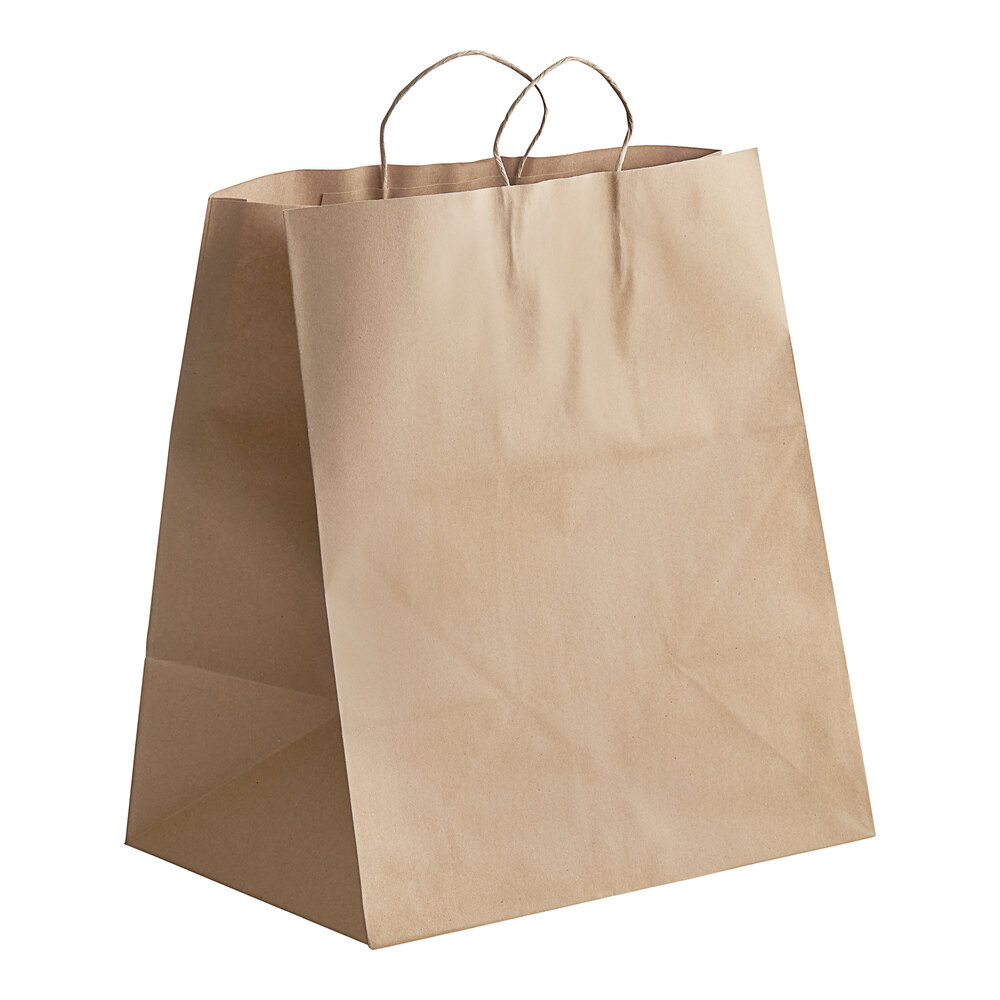 Choice 16" x 11" x 18 1/4" Natural Kraft Paper Customizable Shopping Bag with Handles - 200/Case