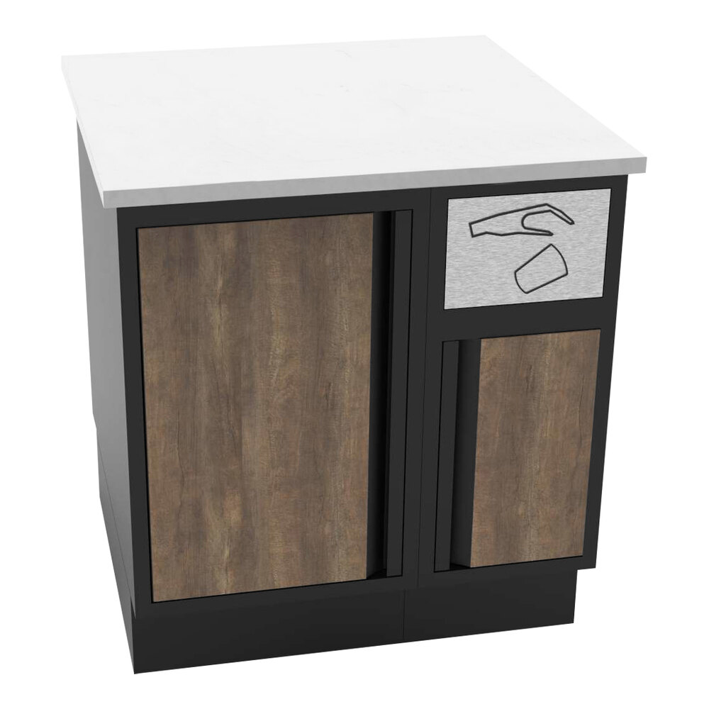 ShopCo 30 7/8" x 30 3/8" x 34" Modular Food and Beverage Cabinet with 1/2 Trash Receptacle - Formica Doors and Marble Counter