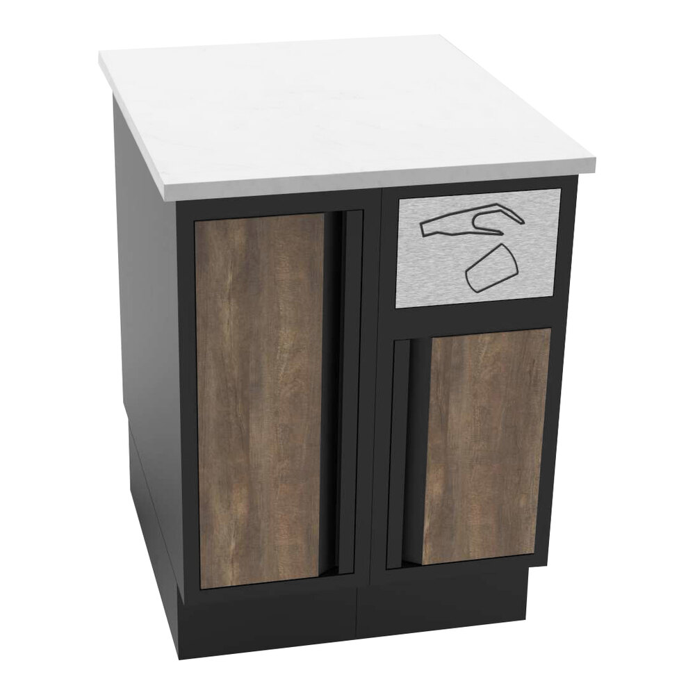 ShopCo 24 7/8" x 30 3/8" x 34" Modular Food and Beverage Cabinet with 1/2 Trash Receptacle - Formica Doors and Marble Counter