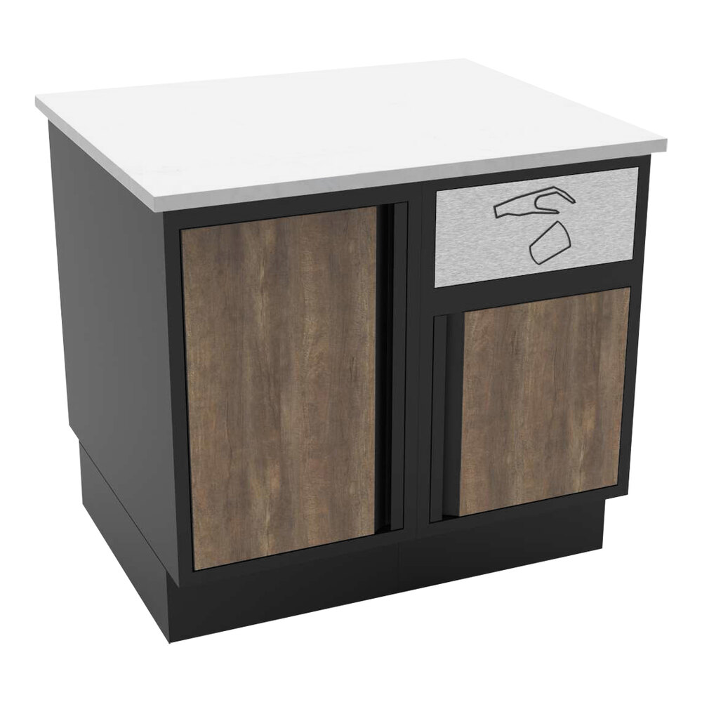 ShopCo 36 3/4" x 30 3/8" x 34" Modular Food and Beverage Cabinet with 1/2 Trash Receptacle - Formica Doors and Marble Counter