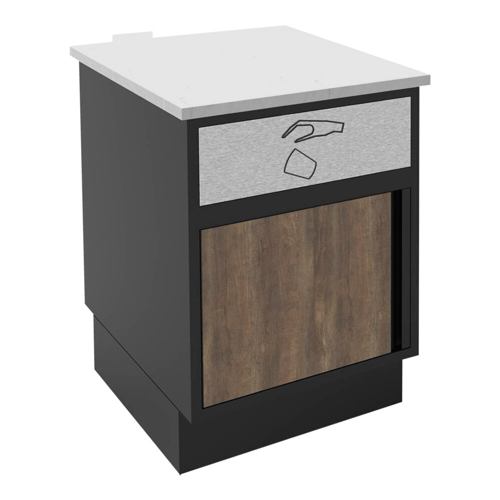 ShopCo 24 7/8" x 30 3/8" x 34" Modular Food and Beverage Cabinet with Full Trash Receptacle - Formica Door and Marble Counter