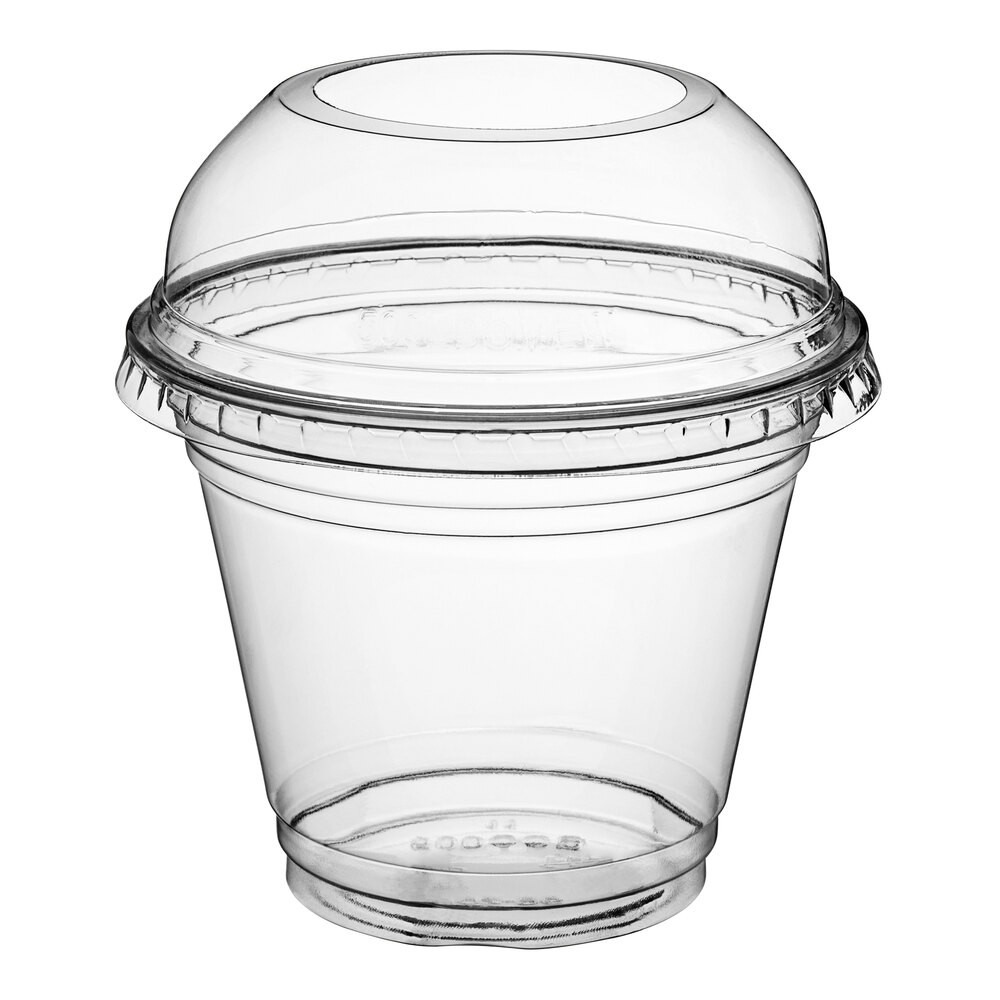 Choice 9 oz. Clear PET Plastic Cold Cup With Dome Lid With 2" Hole - 50/Pack