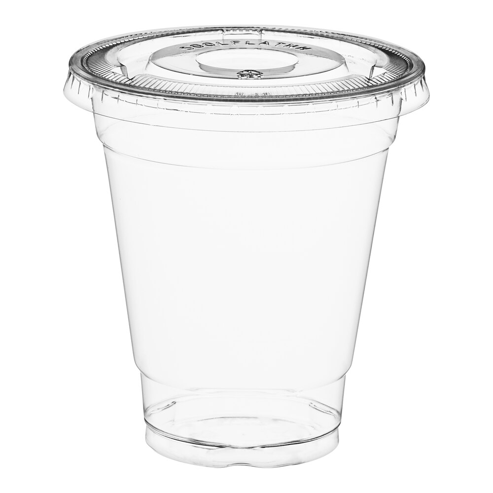 Choice 12 oz. Clear PET Plastic Cold Cup With Flat Lid With No Straw Slot - 50/Pack
