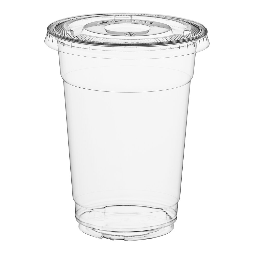 Choice 16 oz. Clear PET Plastic Cold Cup With Flat Lid With No Straw Slot - 50/Pack