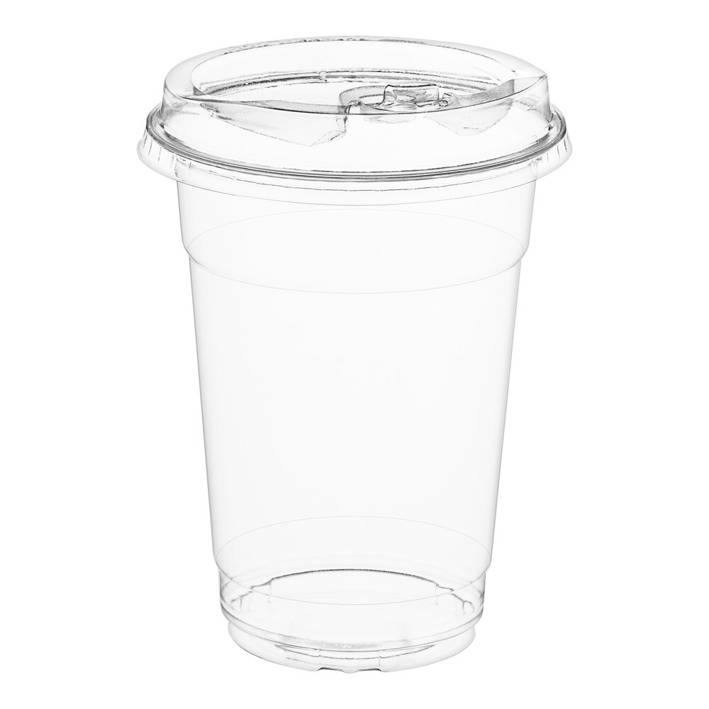 Choice 16 oz. Clear PET Plastic Cold Cup With Strawless Sip Lid - 50/Pack