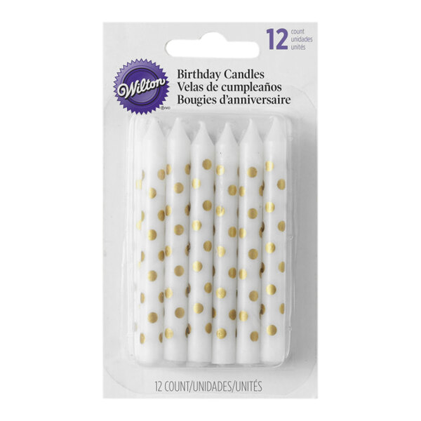 Wilton 191005552 12-Count Metallic Gold Polka Dot Candles