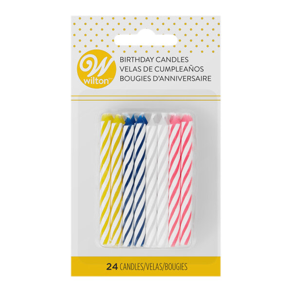 Wilton 191005544 24-Count 2 1/2" Assorted Color Striped Candles