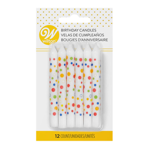 Wilton 191005522 12-Count 3" Assorted Color Polka Dot Candles