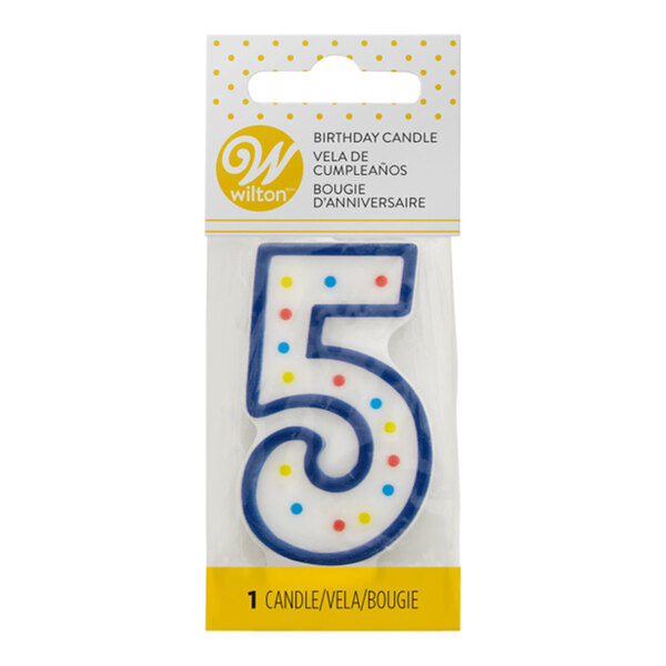 Wilton Blue Polka Dot "5" Candle