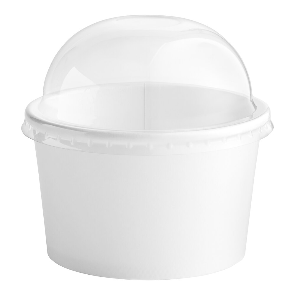 Choice 8 oz. White Paper Frozen Yogurt / Food Cup with Dome Lid - 50/Case