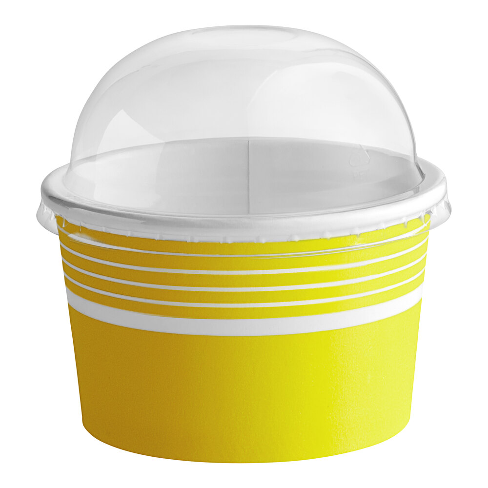 Choice 8 oz. Yellow Paper Frozen Yogurt / Food Cup with Dome Lid - 50/Case