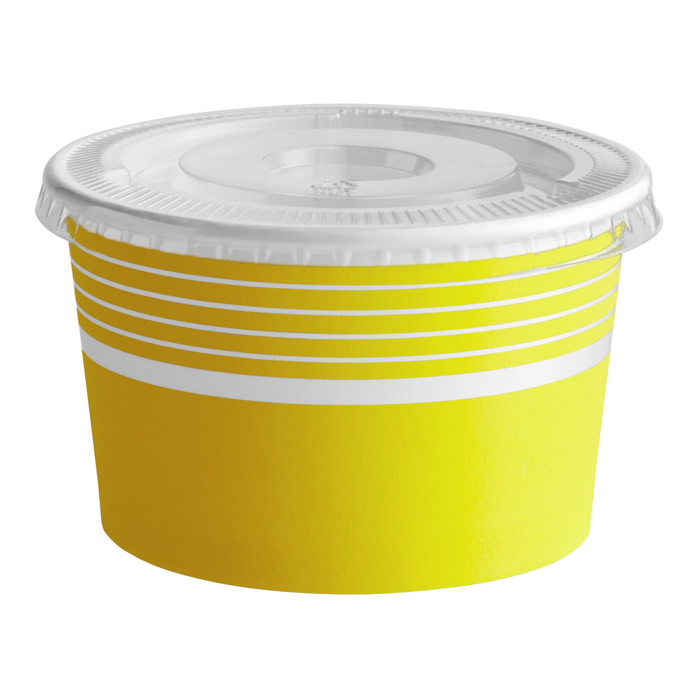 Choice 8 oz. Yellow Paper Frozen Yogurt / Food Cup with Flat Lid - 50/Case