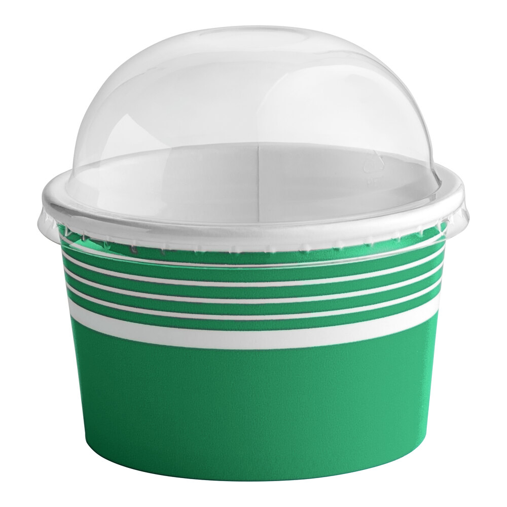 Choice 8 oz. Green Paper Frozen Yogurt / Food Cup with Dome Lid - 50/Case