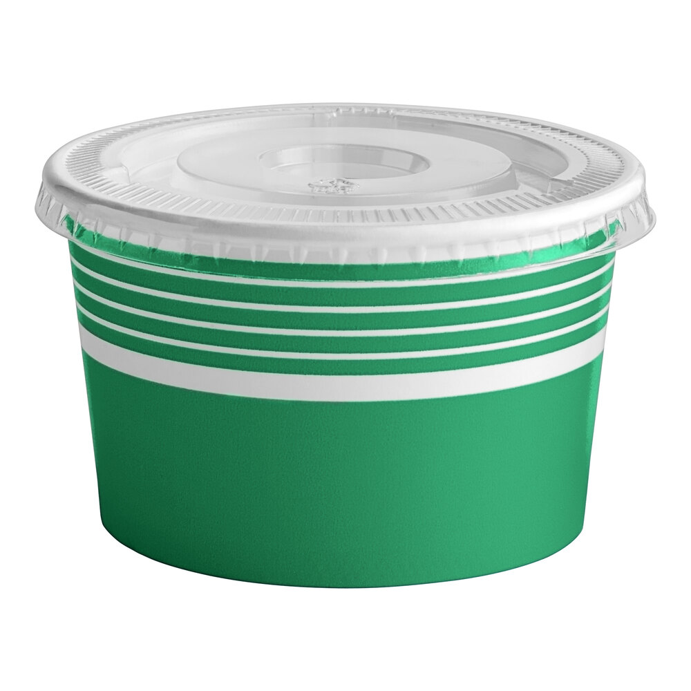 Choice 8 oz. Green Paper Frozen Yogurt / Food Cup with Flat Lid - 50/Case