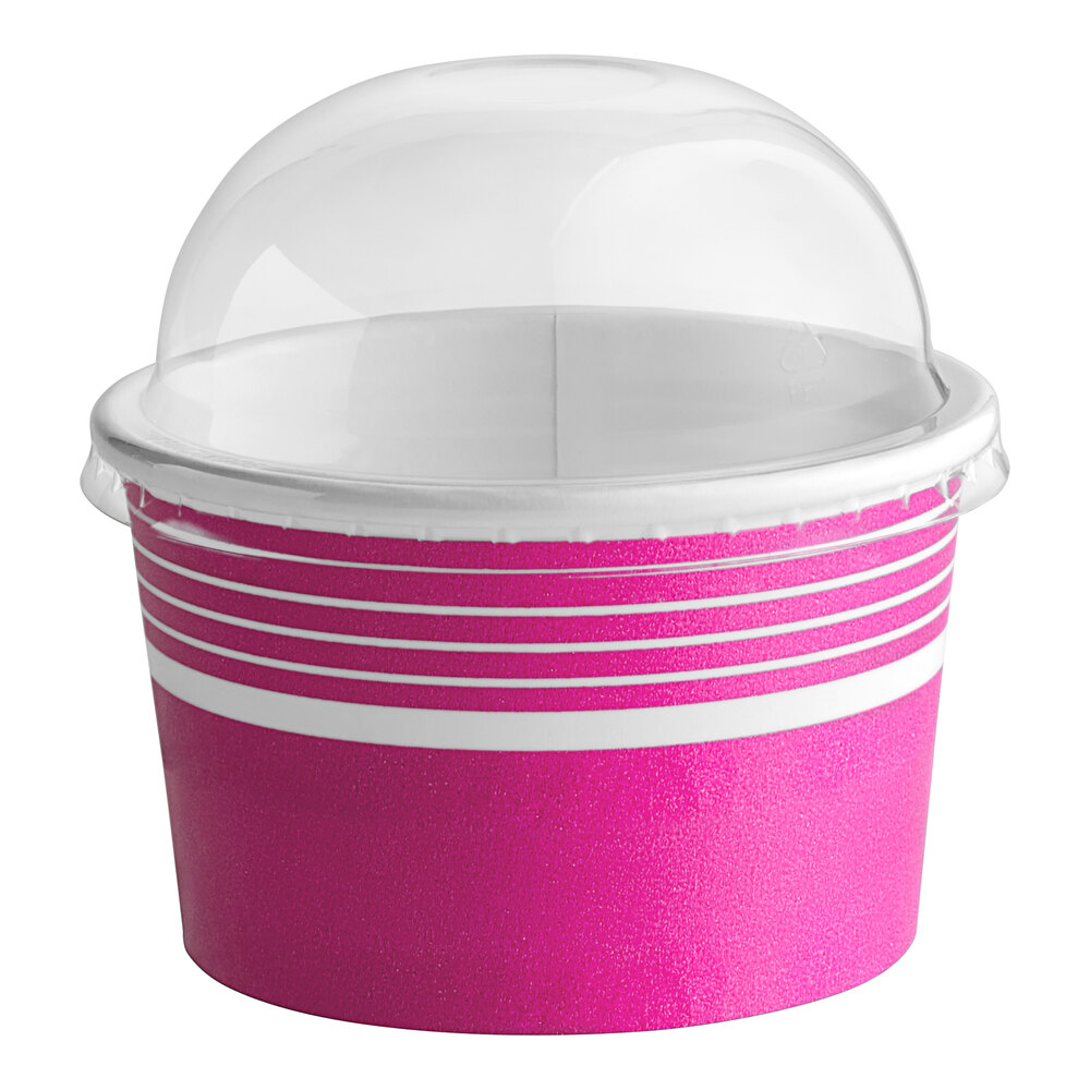 Choice 8 oz. Pink Paper Frozen Yogurt / Food Cup with Dome Lid - 50/Case