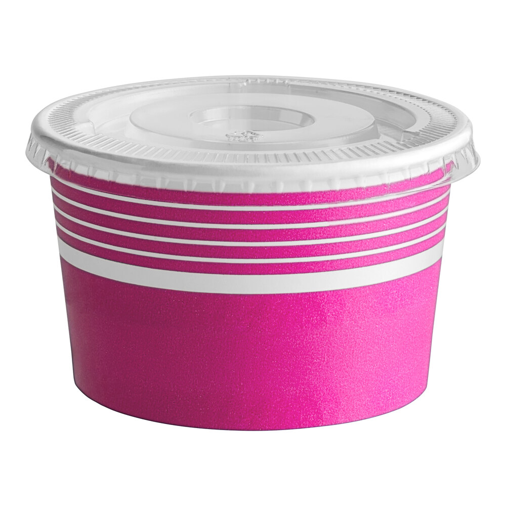 Choice 8 oz. Pink Paper Frozen Yogurt / Food Cup with Flat Lid - 50/Case