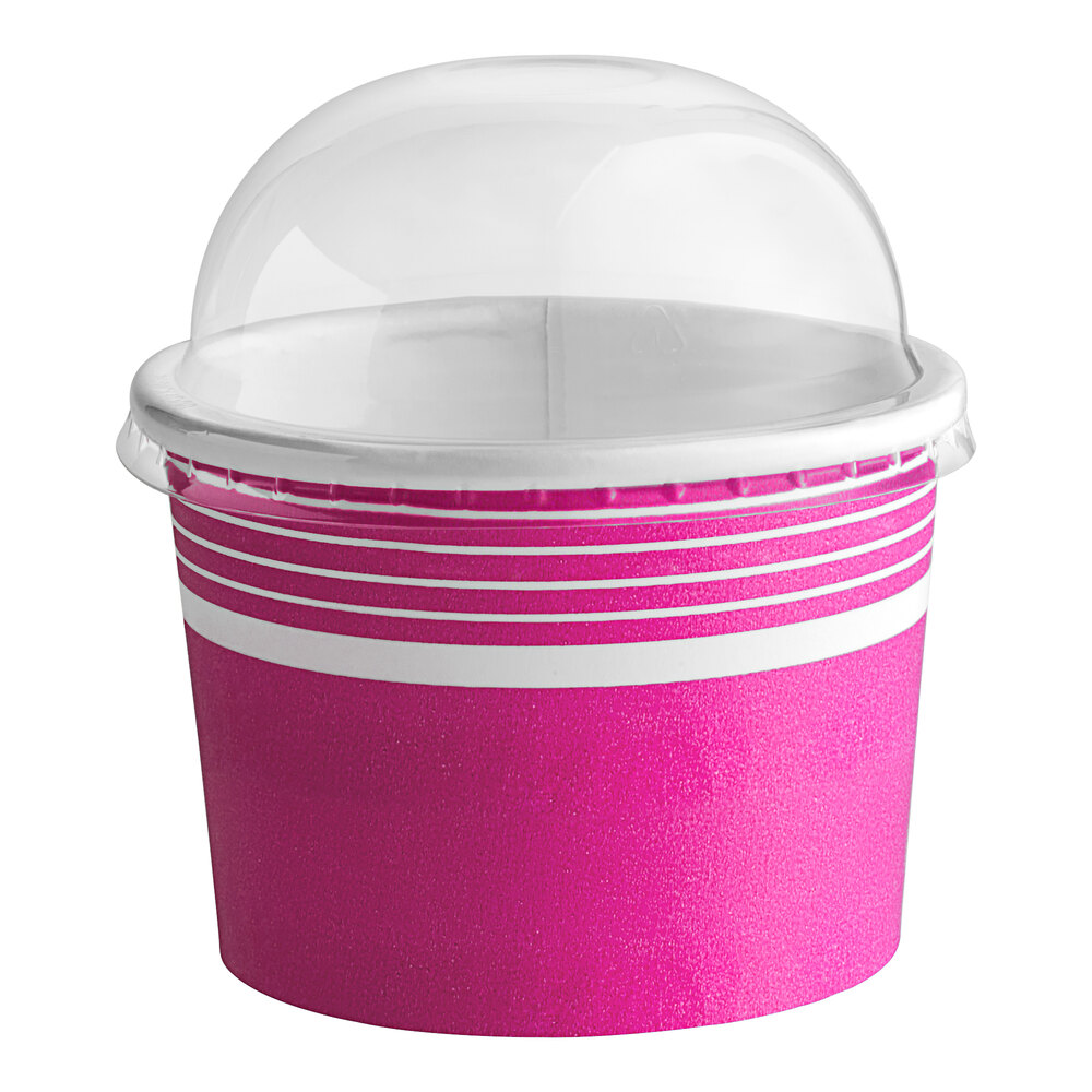 Choice 12 oz. Pink Paper Frozen Yogurt / Food Cup with Dome Lid - 50/Case