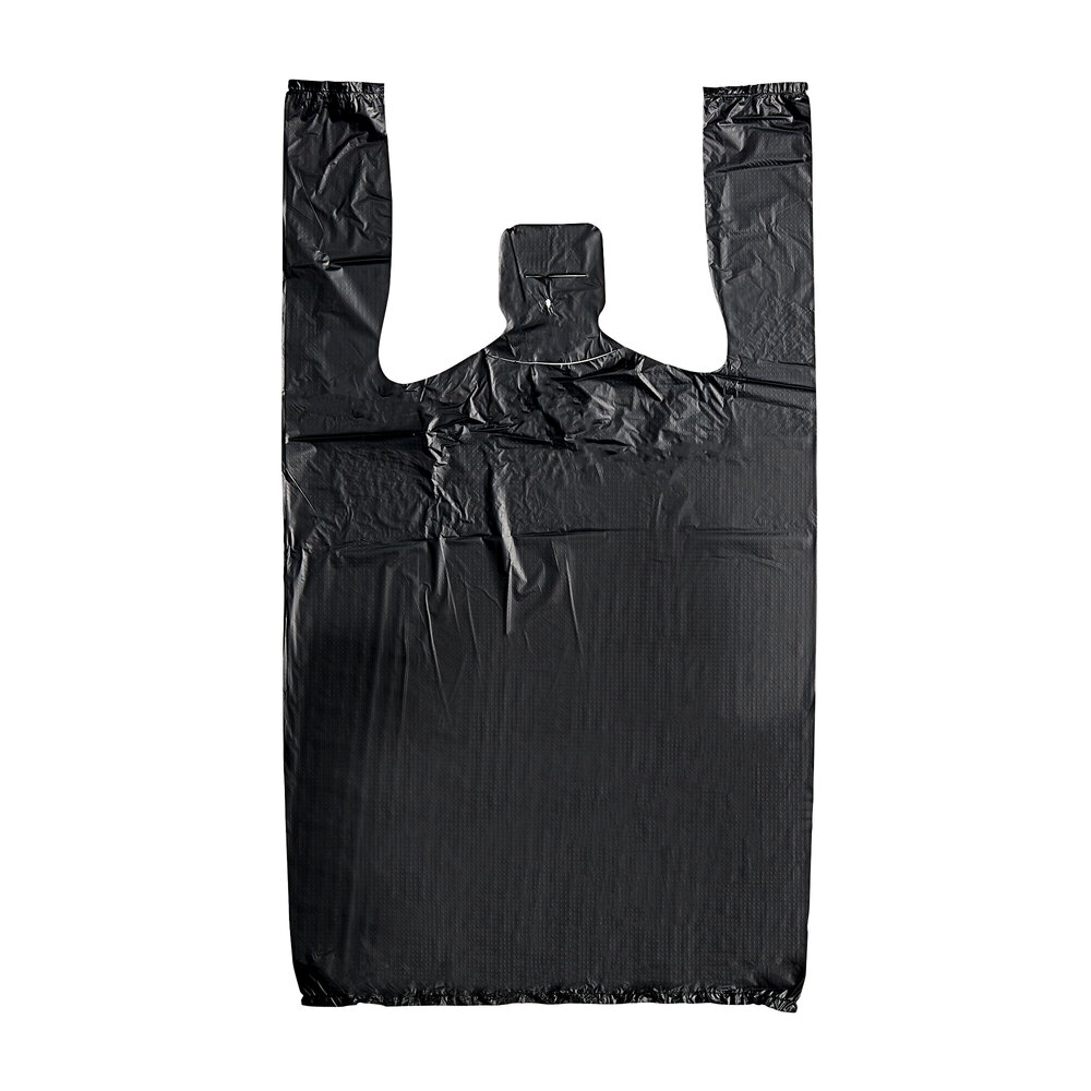 Choice 1/8 Small Size Black Unprinted Embossed Standard-Duty Plastic T-Shirt Bag - 1,000/Case