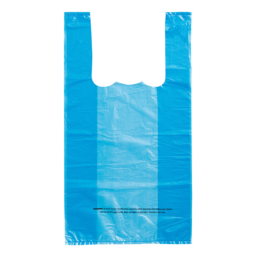 Choice 1/10 XS Size Blue Unprinted Embossed Medium-Duty Plastic T-Shirt Bag - 1,500/Case