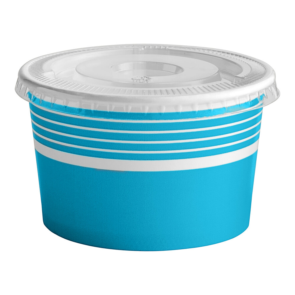 Choice 8 oz. Blue Paper Frozen Yogurt / Food Cup with Flat Lid - 50/Case
