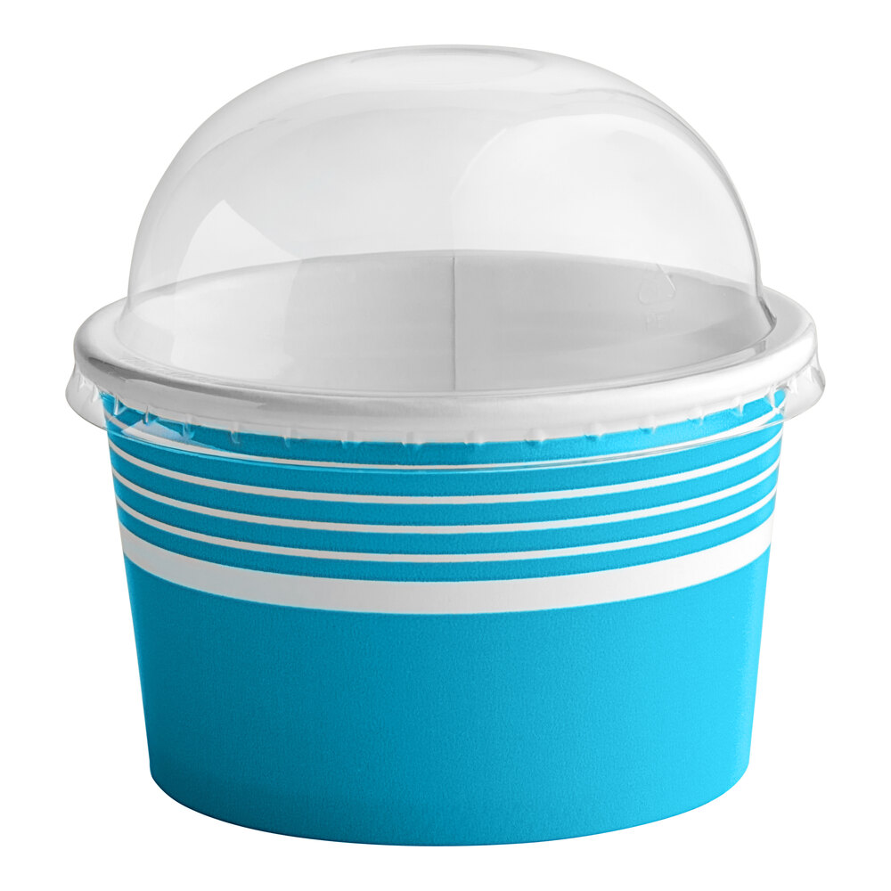 Choice 8 oz. Blue Paper Frozen Yogurt / Food Cup with Dome Lid - 50/Case