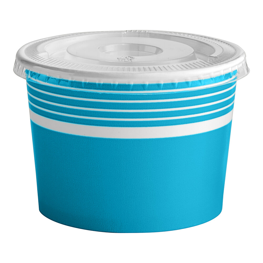 Choice 12 oz. Blue Paper Frozen Yogurt / Food Cup with Flat Lid - 50/Case