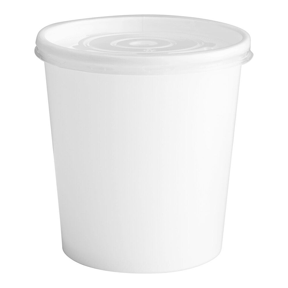 Choice 16 oz. White Double Poly-Coated Paper Food Cup with Vented Plastic Lid - 250/Case