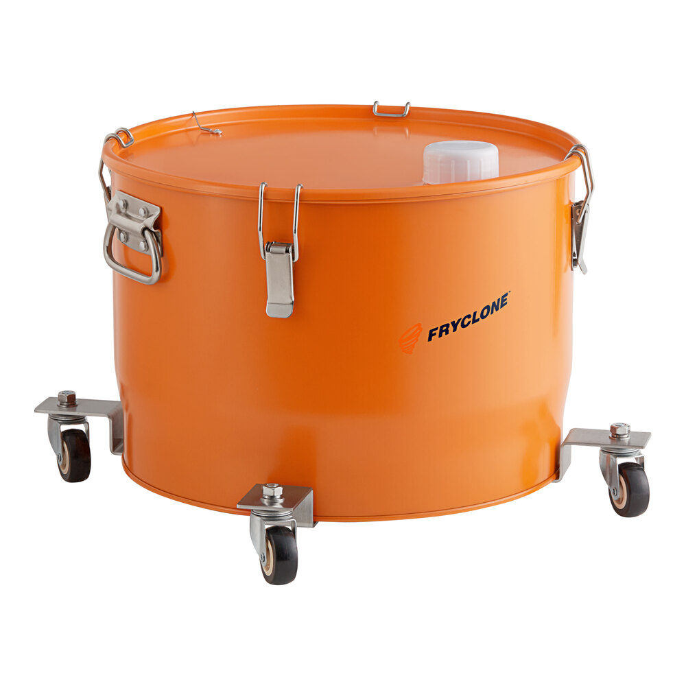 Fryclone Smart Pail 9.5 Gallon Orange Utility Oil Pail with Mobile Base