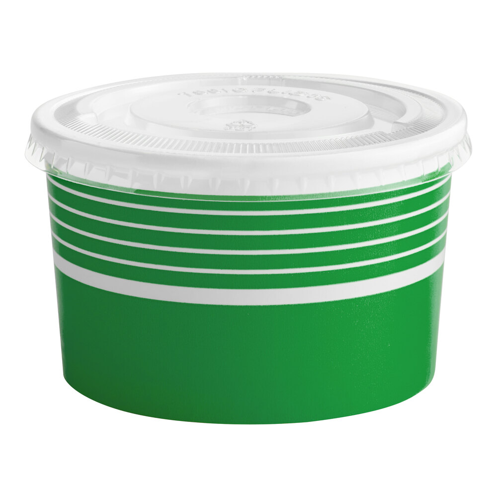 Choice 16 oz. Green Paper Frozen Yogurt / Food Cup With Flat Lid - 50/Case