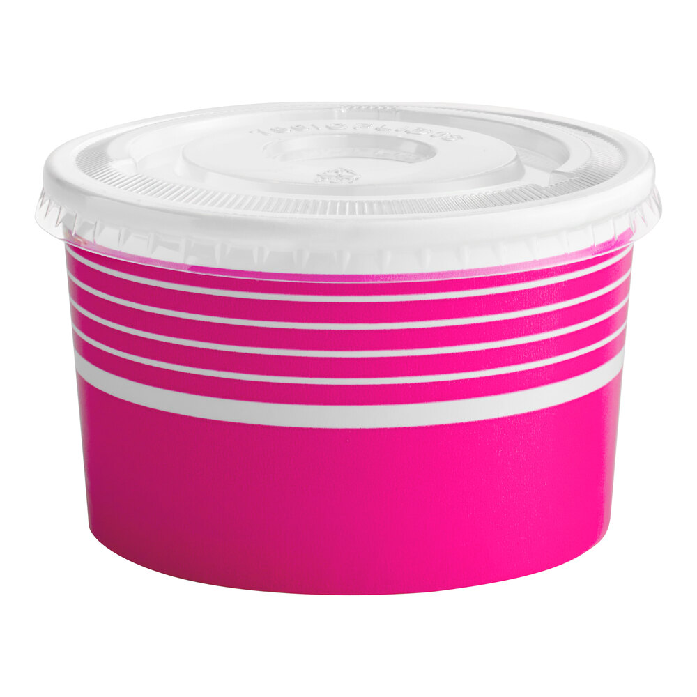Choice 16 oz. Pink Paper Frozen Yogurt / Food Cup With Flat Lid - 50/Case