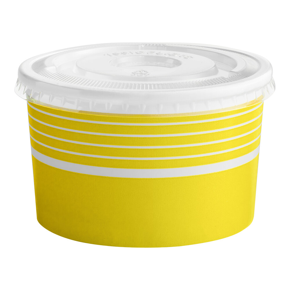 Choice 16 oz. Yellow Paper Frozen Yogurt / Food Cup With Flat Lid - 50/Case