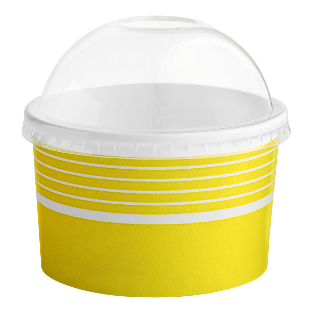 Choice 16 oz. Yellow Paper Frozen Yogurt / Food Cup With Dome Lid - 50/Case