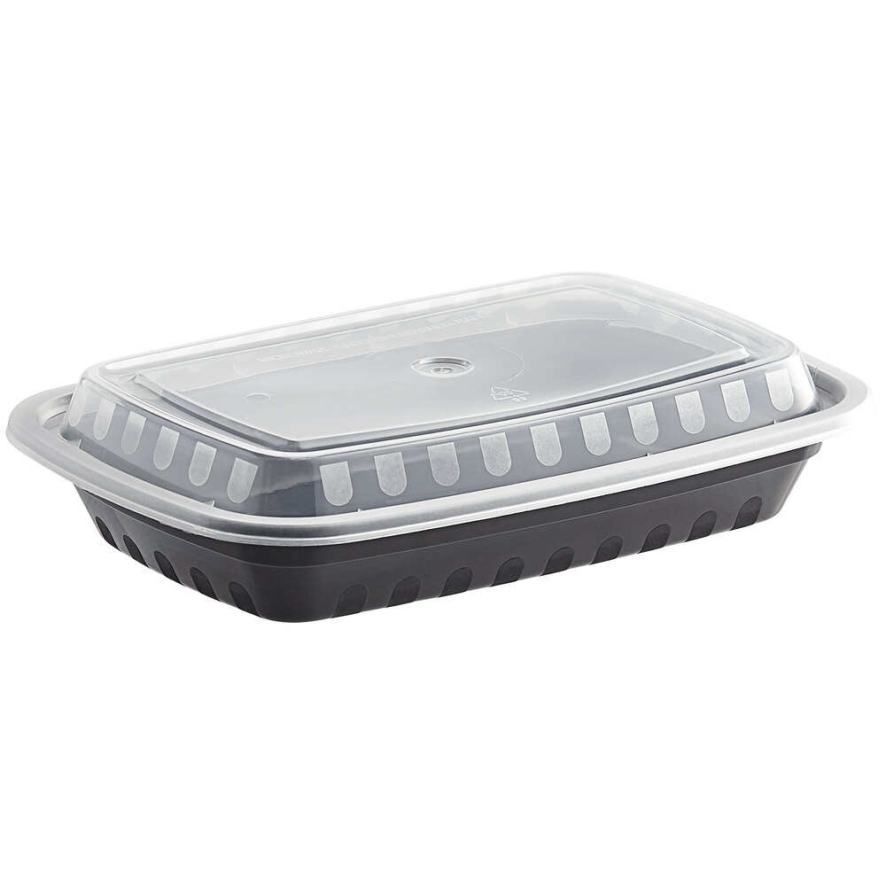 Choice 16 oz. Black Rectangular Microwavable Heavy Weight Container with Lid - 25/Pack