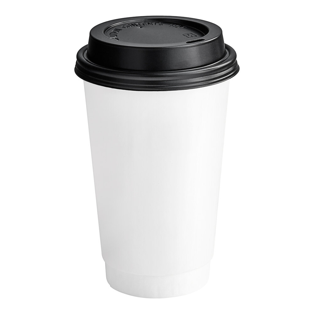 Choice 16 oz. White Smooth Double Wall Paper Hot Cup and Lid - 100/Pack