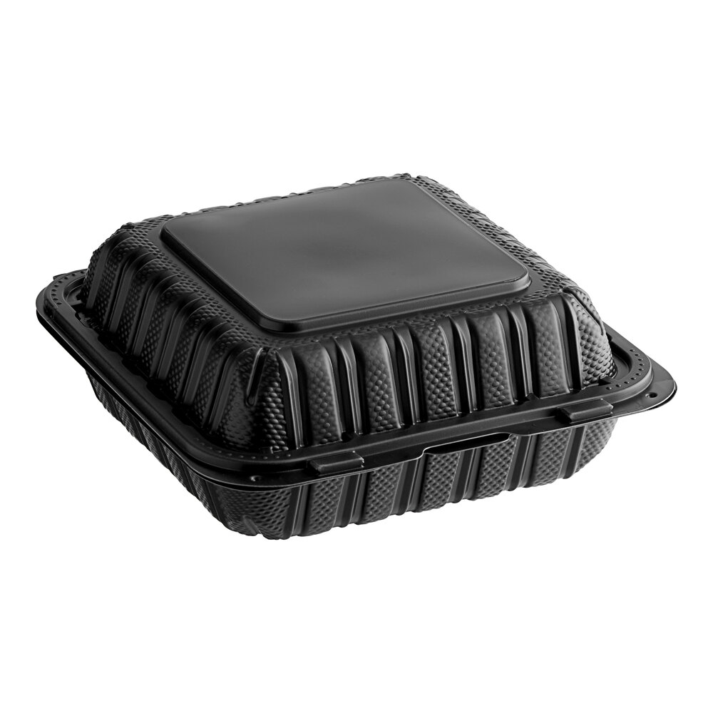 Choice 9" x 9" x 3" 1-Compartment Microwaveable Black Mineral-Filled Plastic Hinged Take-Out Container - 150/Case