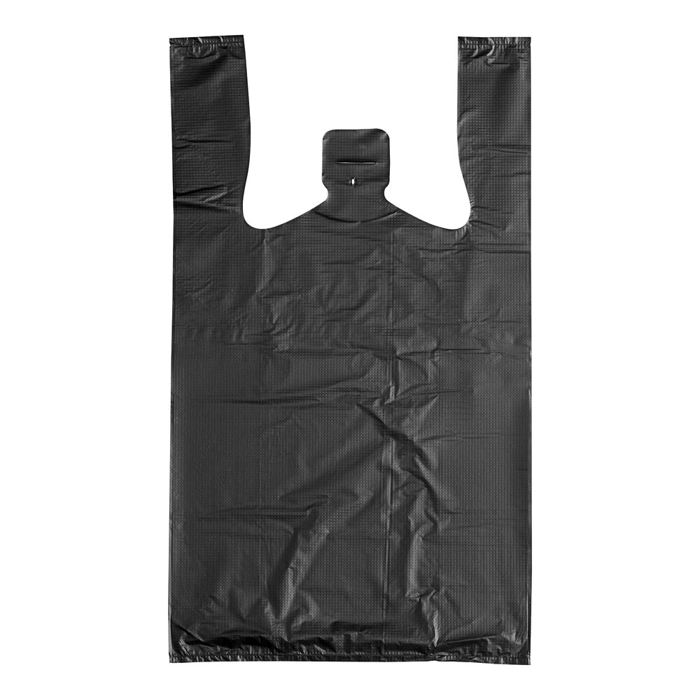 Choice 1/8 Small Size Black Unprinted Embossed Extra Heavy-Duty Plastic T-Shirt Bag - 200/Case