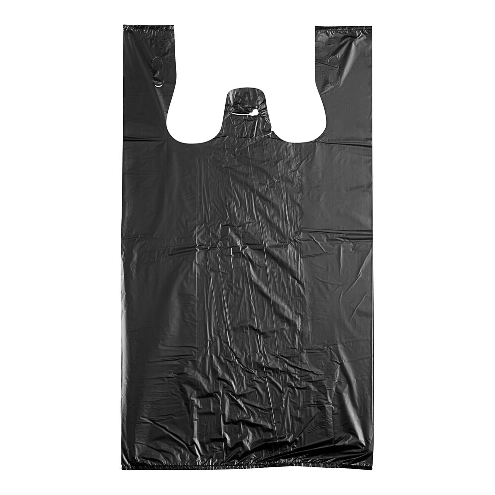 Choice Customizable 1/6 Standard Size Black Unprinted Standard-Duty Plastic T-Shirt Bag - 1,000/Case