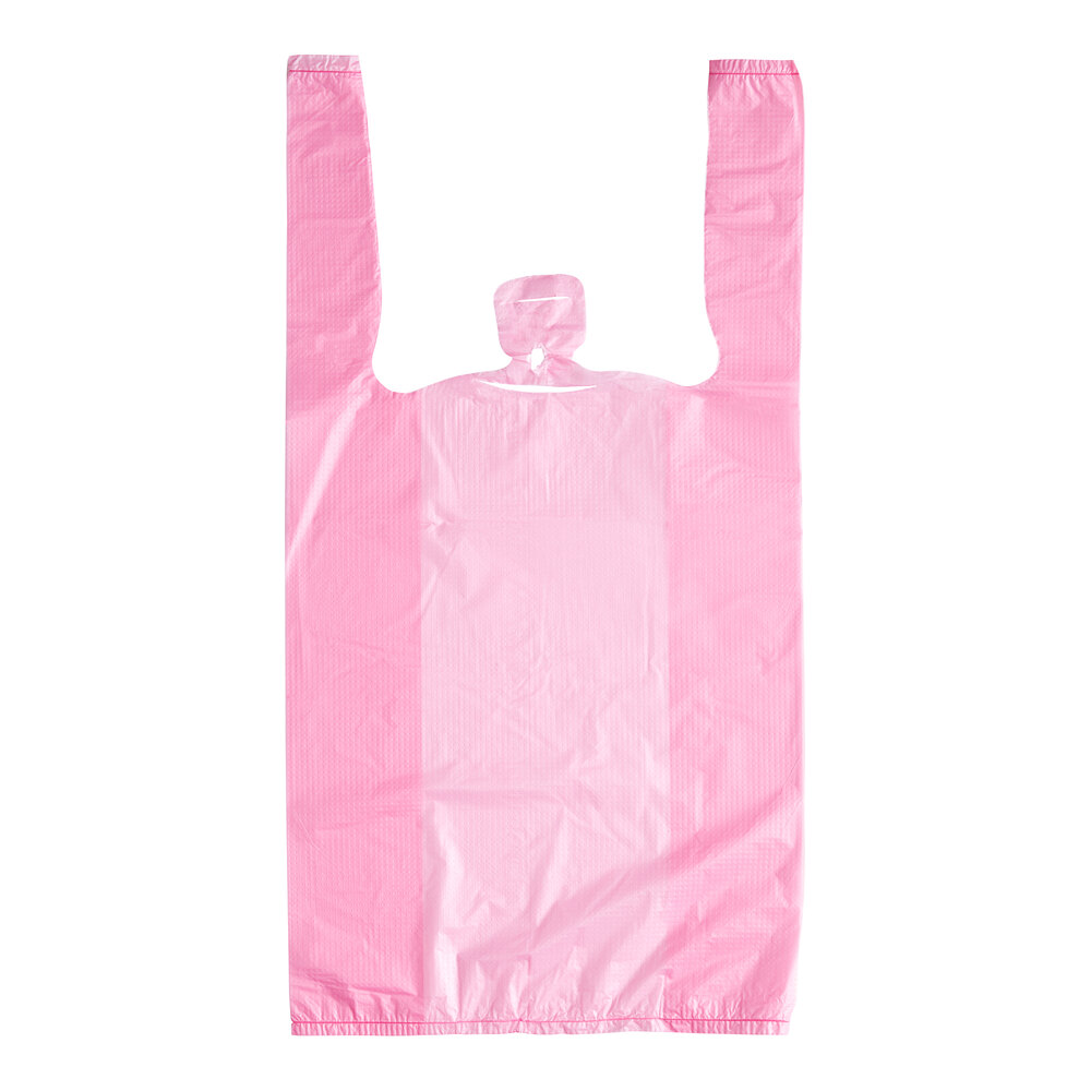 Choice 1/10 XS Size Pink Unprinted Embossed Medium-Duty Plastic T-Shirt Bag - 1,500/Case