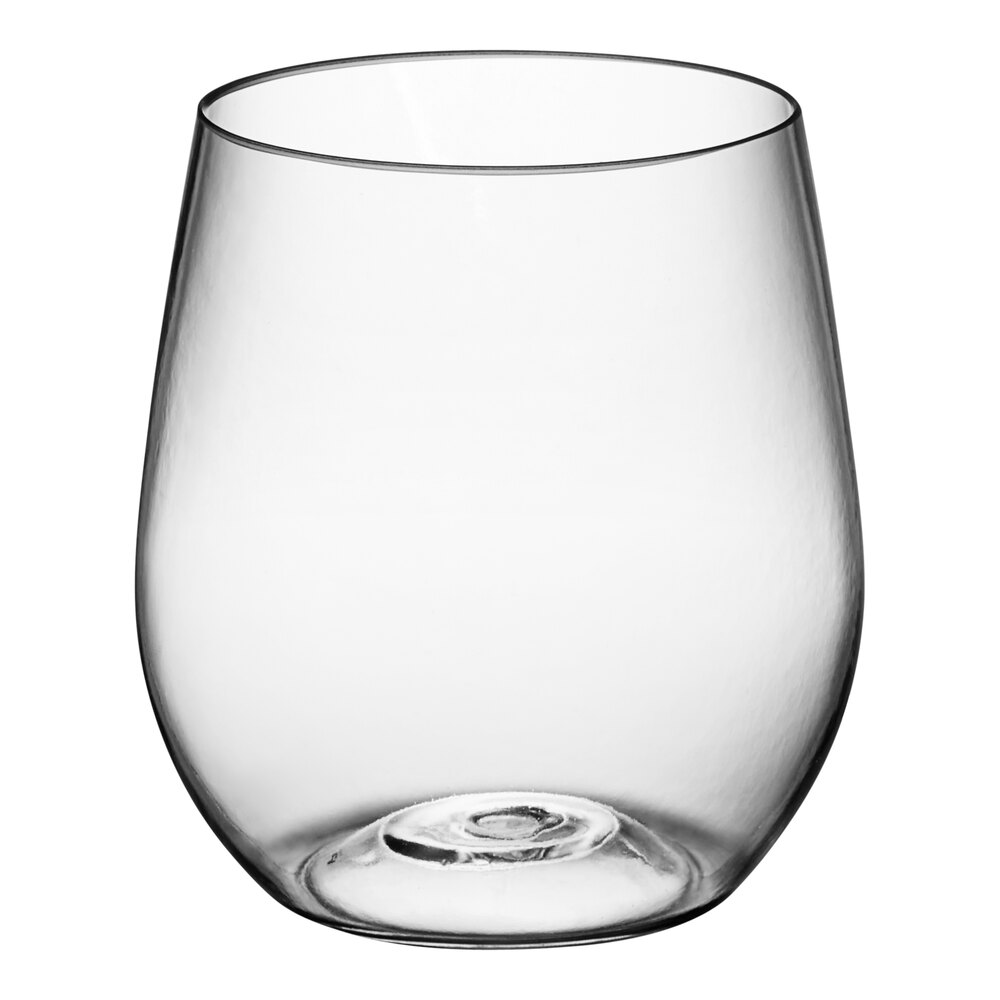 Visions 12 oz. Heavy Weight Clear Plastic Stemless Wine Glass - 16/Pack