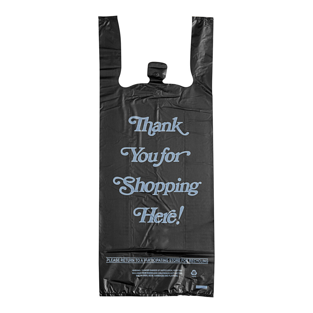 Choice .98 Mil Black Italic Thank You Extra Heavy-Duty Plastic Liquor Bag - 1,000/Case