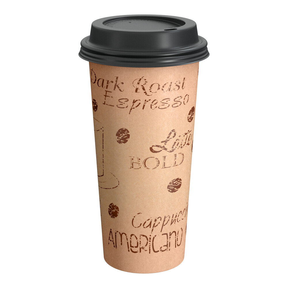 Choice 20 oz. Cafe Print Poly Paper Hot Cup and Lid - 100/Pack
