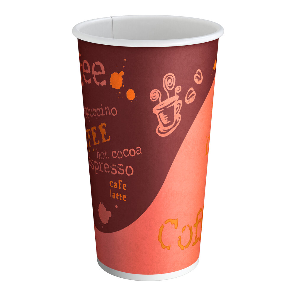 Choice 16 oz. Coffee Print Poly Paper Hot Cup - 1,000/Case
