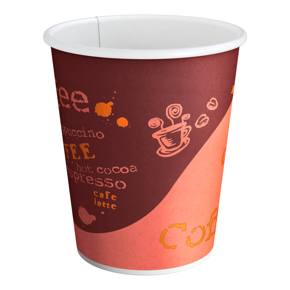Choice 10 oz. Coffee Print Poly Paper Hot Cup - 50/Pack