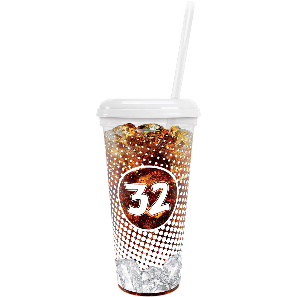 32 oz. Tall Plastic Clear "EYEC" Design Souvenir Cup with Straw and Lid - 200/Case